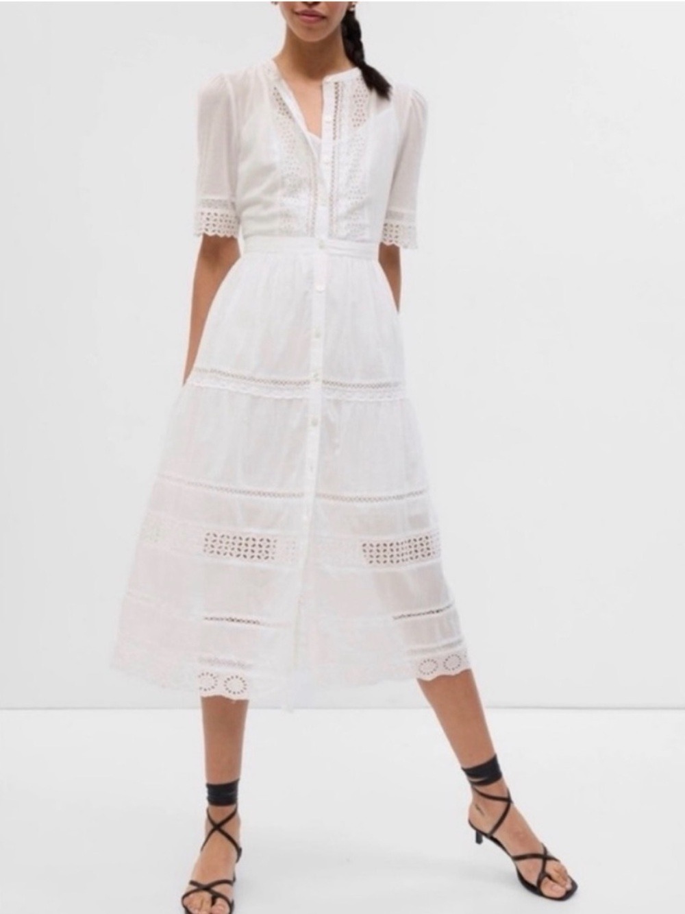 Gap Lace Eyelet Midi Dress Cottagecore Bridal Event Prairie Summer Romantic XXLT